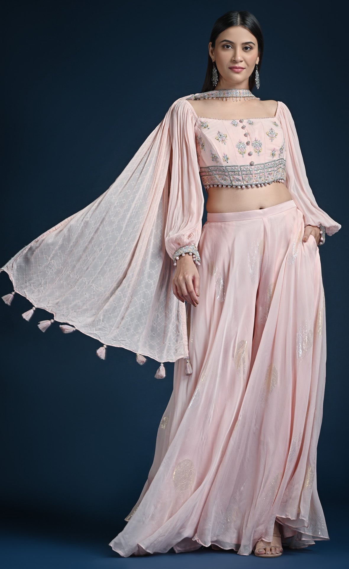 Peach crop top with palazzo party wear set