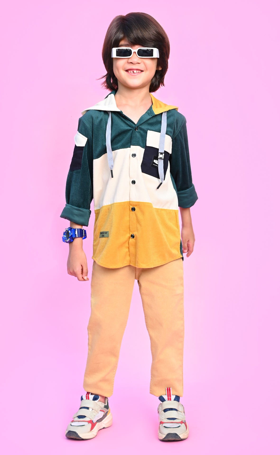 Coudroy shirt with hoodie for boys