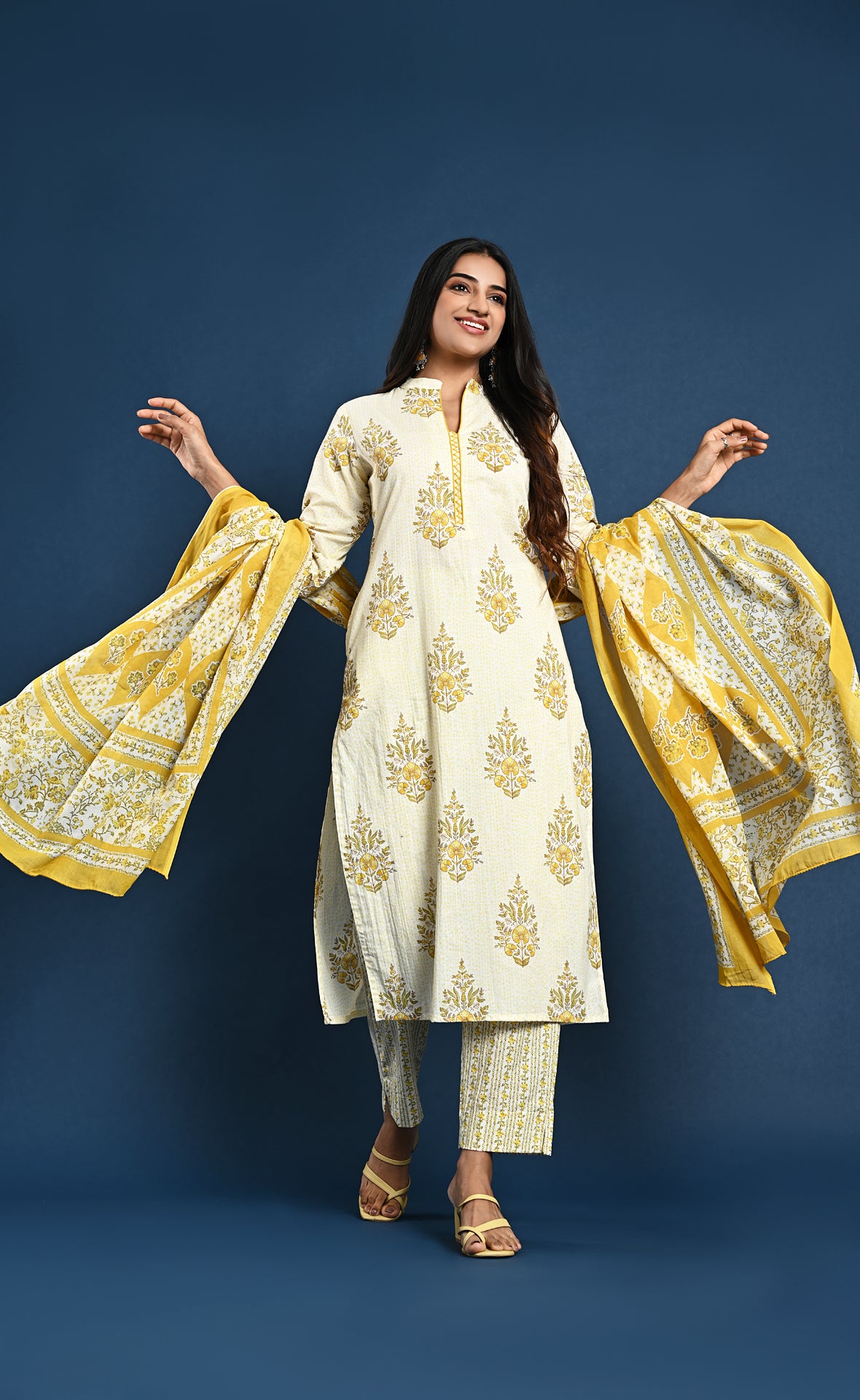 Yellow Jaipur Cotton Kurti Set with Dupatta