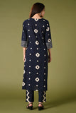 Diamond printed navy-blue daily wear cotton straight kurti set with pant and printed dupatta.
•	Printed top with v neck.
•	Thread and sequin work around the neck,3/4 sleeves.
•	Double sided elastic, printed and comfortable straight pants.
•	Cotton printed dupatta.
•	Pure cotton material.
