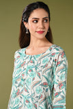 White and blue floral printed rayon daily wear kurti set with 3/4 sleeves roundneck single side pocket and straight pants.
•	Floral prints all over the kurti set.
•	Round neck, 3/4 sleeves & single side pocket.
•	Double sided elastic straight fit pants.
•	All day comfort rayon material.
•	White and blue with floral prints will give both comfort and style.
