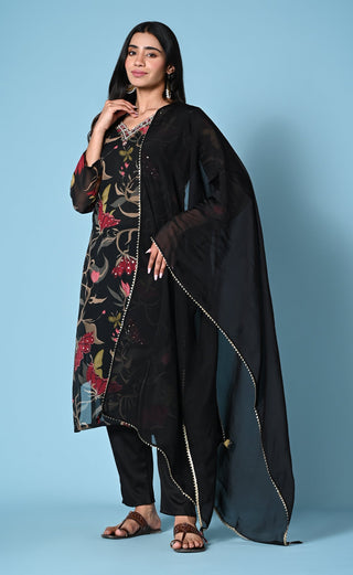 Black organza full sleeve kurthi set with dupatta - nachfashion