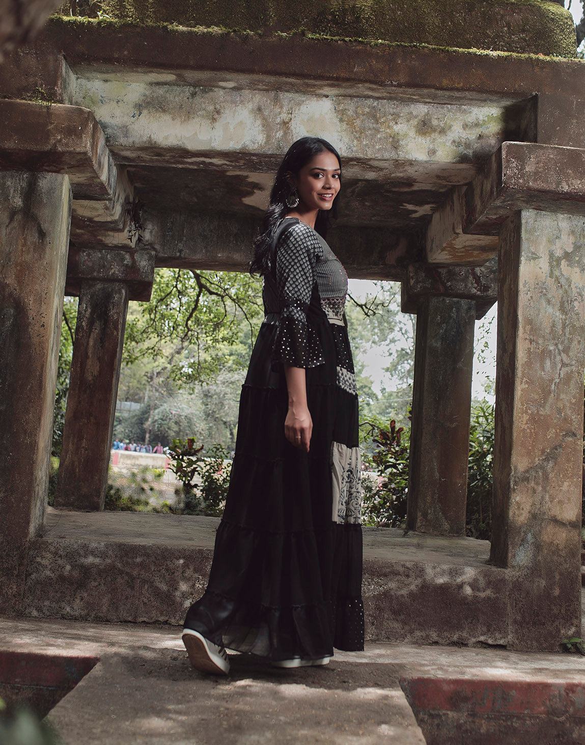 layered black and beige kurthi with sequin work